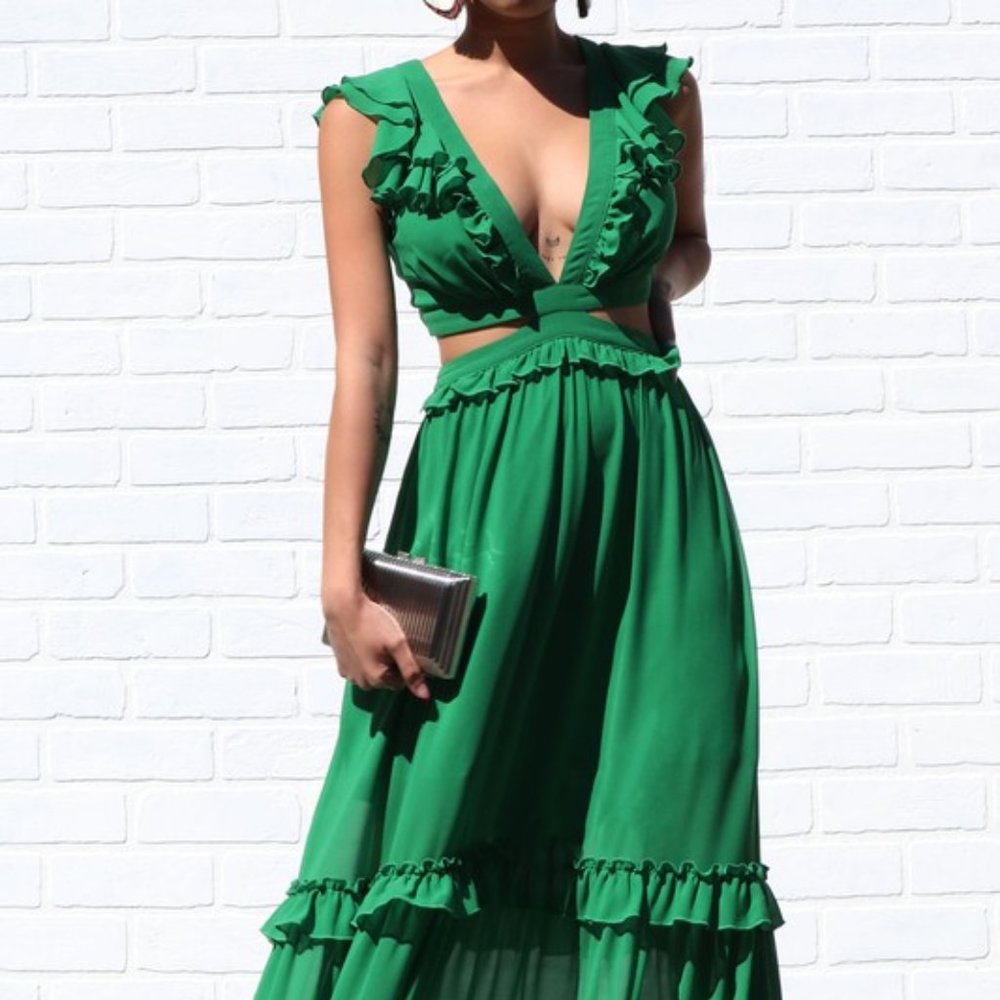 GREEN RUFFLED  MAXI SUNDRESS